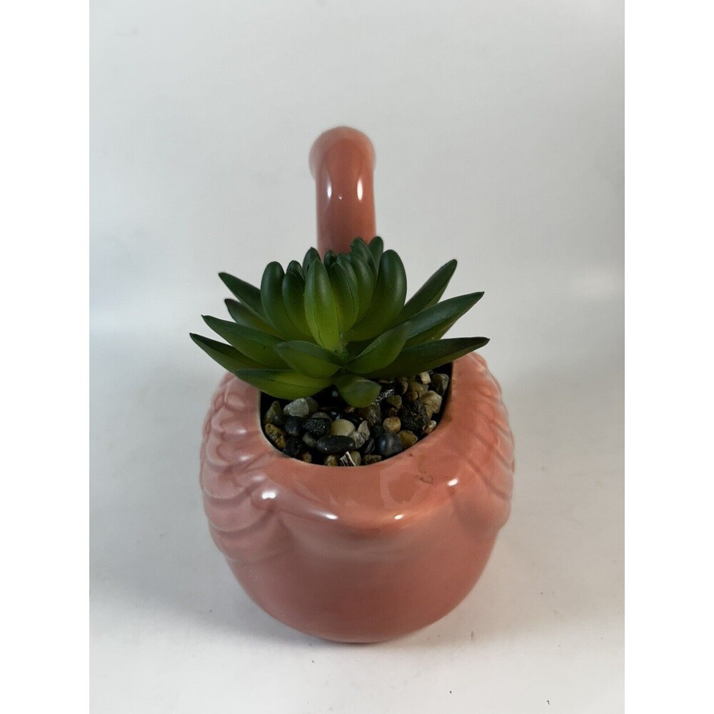 Ceramic Pink Flamingo Planter Faux Succulent Room Decor 5” - Picture 4 of 6